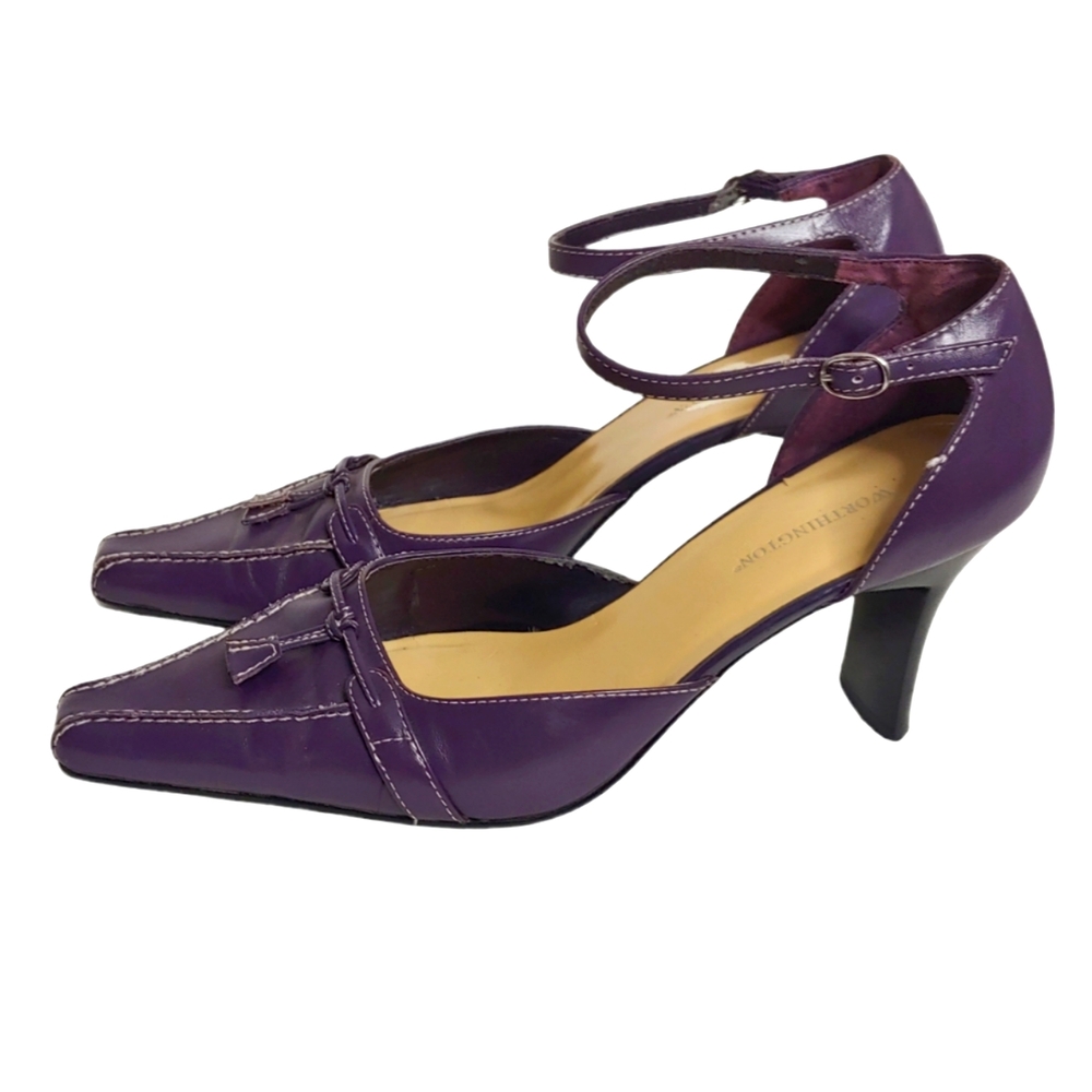 Worthington Women's Purple Leather Square Toed Ankle Strap Heels Size 8.5